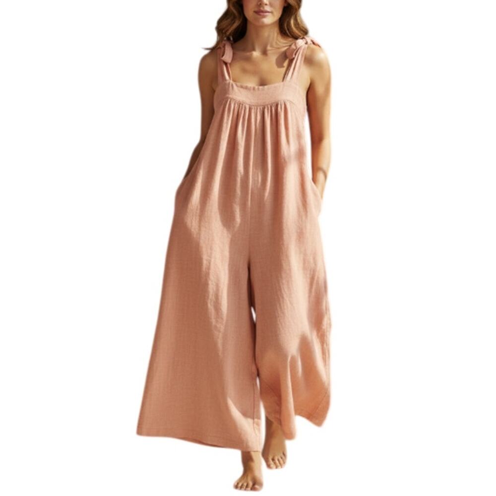 FREE PEOPLE Oversize Tie Strap Wide Leg Overall Jumpsuit Sz XS Coastal Boho NWT